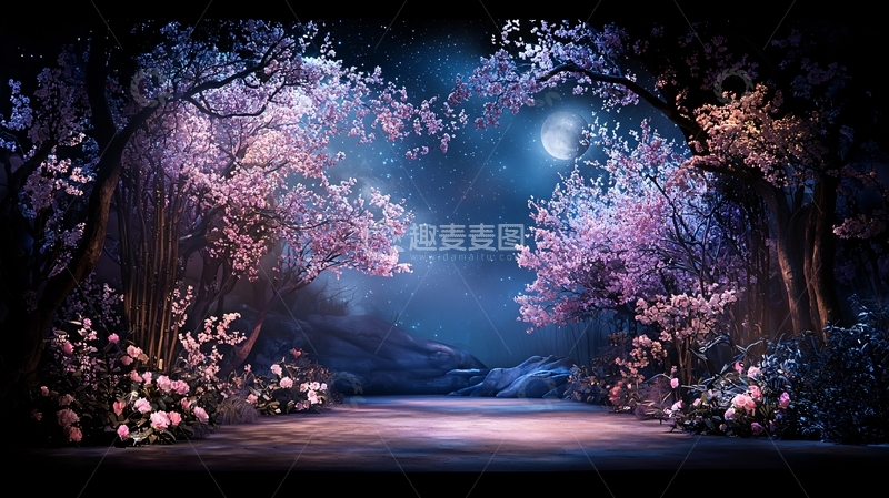 高清大图下载【趣麦麦图】梦幻森林夜景氛围