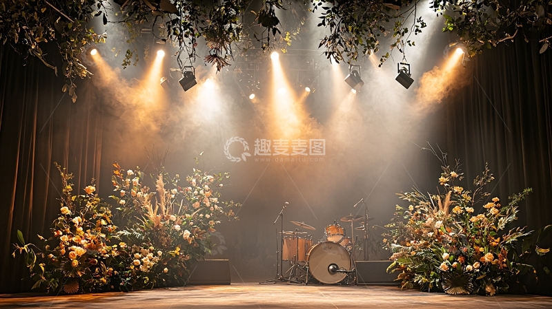 高清大图下载【趣麦麦图】舞台灯光下的花卉装饰