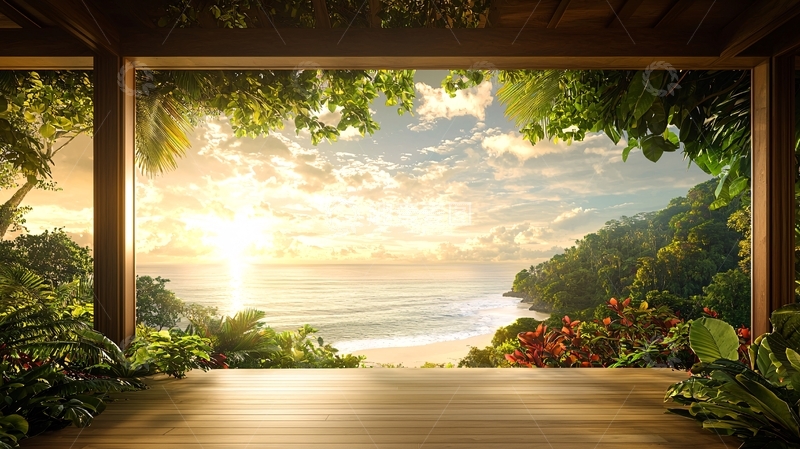 高清大图下载【趣麦麦图】透过门框看海景