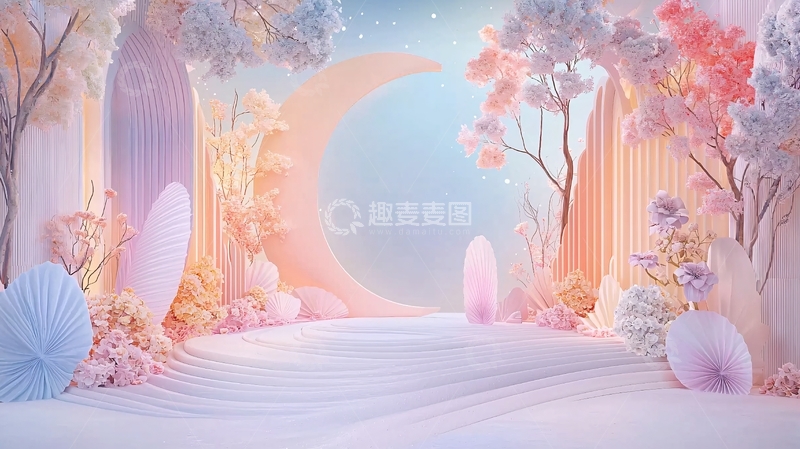 高清大图下载【趣麦麦图】粉色唯美梦幻仙境背景