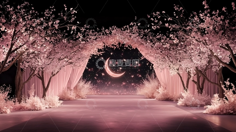 高清大图下载【趣麦麦图】粉色梦幻月亮树拱门