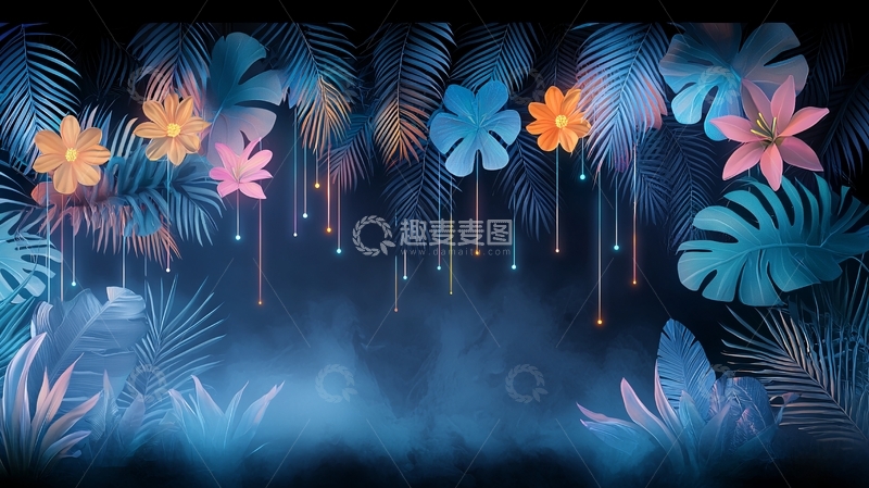 高清大图下载【趣麦麦图】蓝色梦幻丛林背景