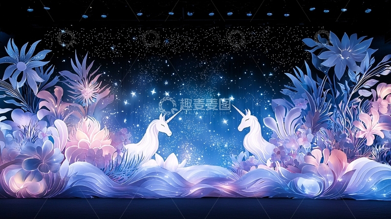 高清大图下载【趣麦麦图】梦幻独角兽星空植物