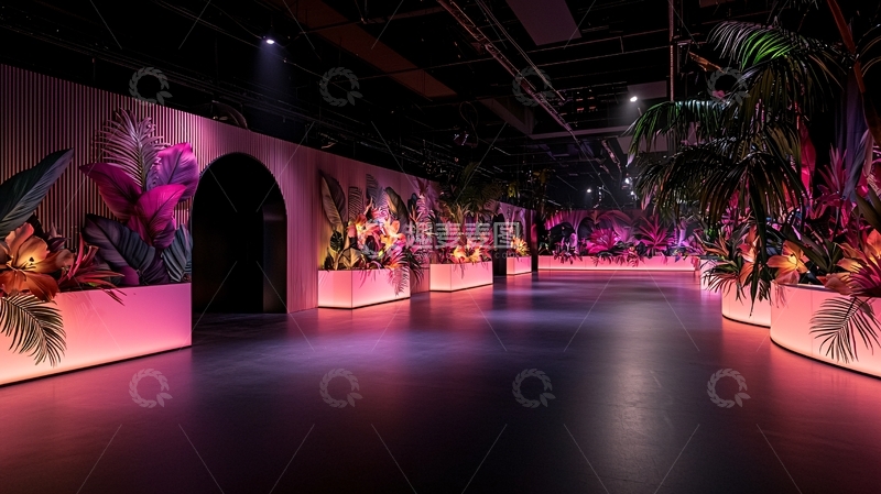 高清大图下载【趣麦麦图】未来感热带植物夜景