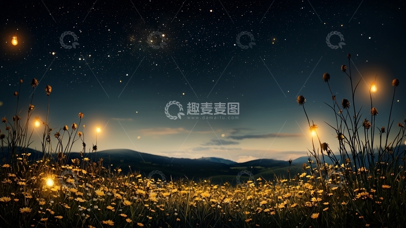 高清大图下载【趣麦麦图】星空下的花田