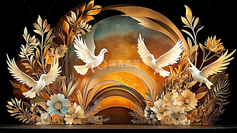 高清大图下载【趣麦麦图】和平鸽环绕光晕