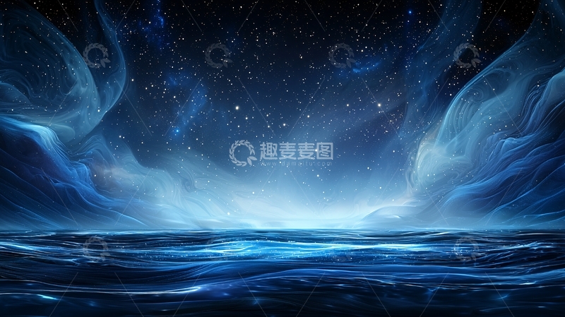 高清大图下载【趣麦麦图】蓝色星空下的水面