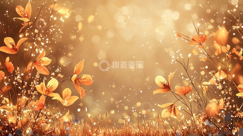 高清大图下载【趣麦麦图】金色花卉光斑唯美背景