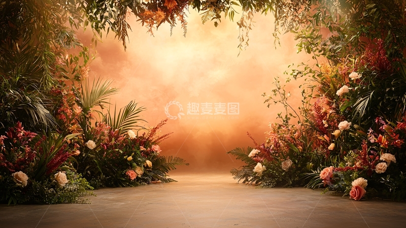 高清大图下载【趣麦麦图】秋季花卉环绕的温暖光晕