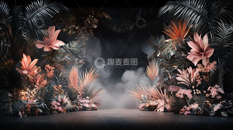 高清大图下载【趣麦麦图】梦幻花丛烟雾背景