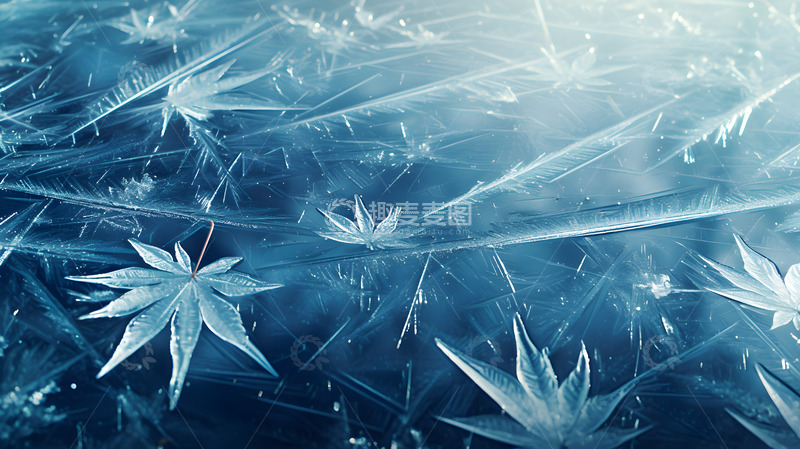 高清大图下载【趣麦麦图】冬季树叶冰封湖面