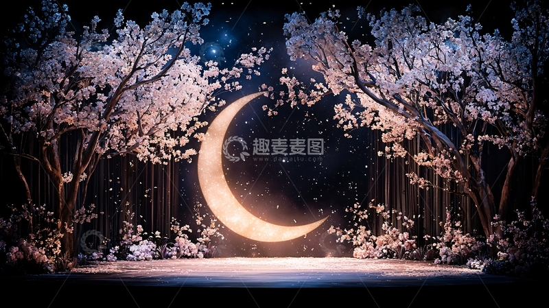 高清大图下载【趣麦麦图】梦幻月夜森林背景