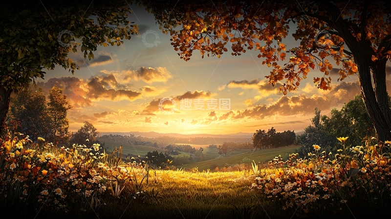 高清大图下载【趣麦麦图】唯美夕阳下的田园风光
