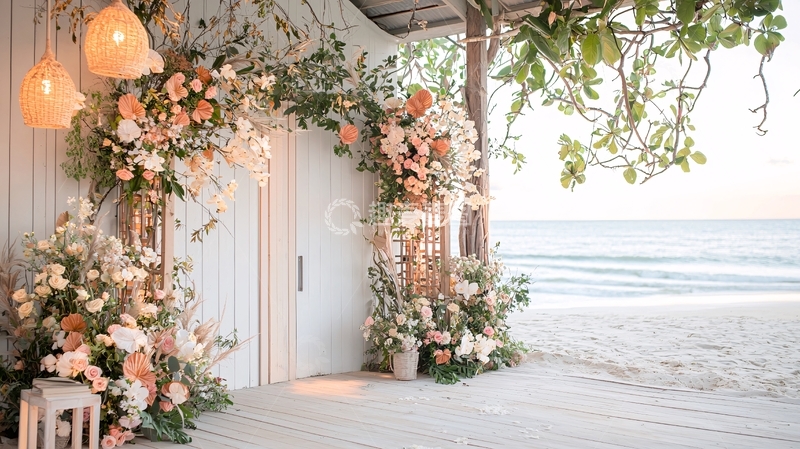 高清大图下载【趣麦麦图】海边婚礼鲜花拱门