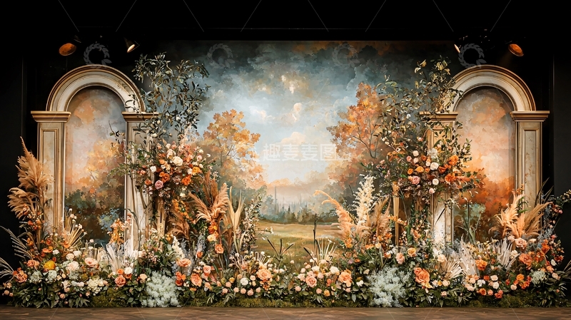 高清大图下载【趣麦麦图】舞台背景鲜花拱门森林风景
