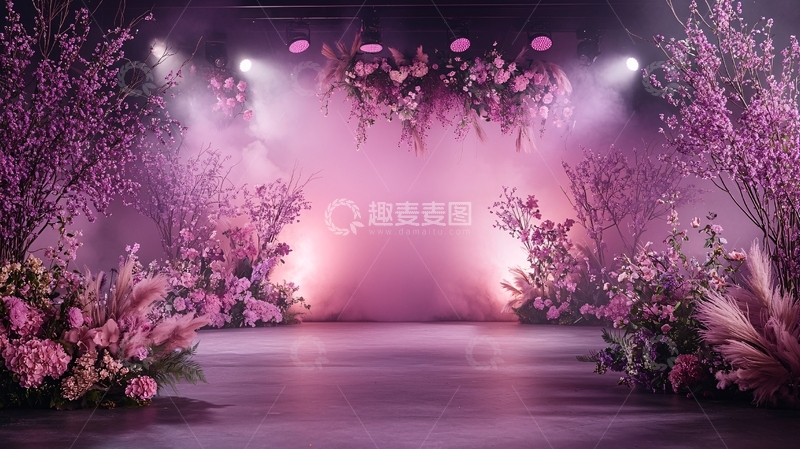 高清大图下载【趣麦麦图】粉色花卉舞台背景