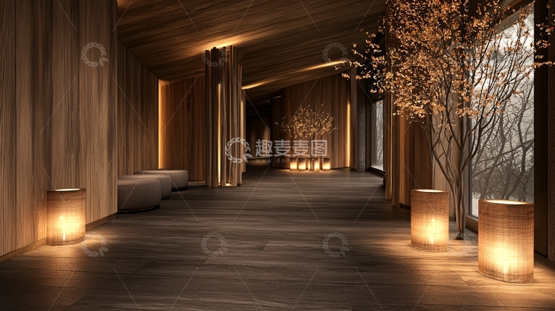 高清大图下载【趣麦麦图】木质光影走廊