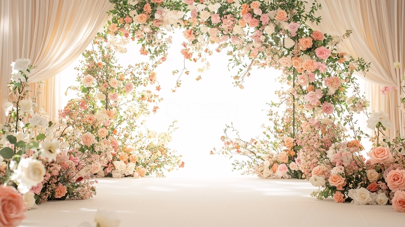 高清大图下载【趣麦麦图】粉色鲜花拱门婚礼场景