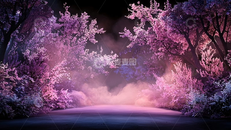 高清大图下载【趣麦麦图】紫色梦幻森林背景