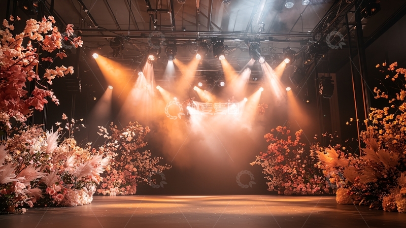 高清大图下载【趣麦麦图】舞台灯光下的花卉装饰