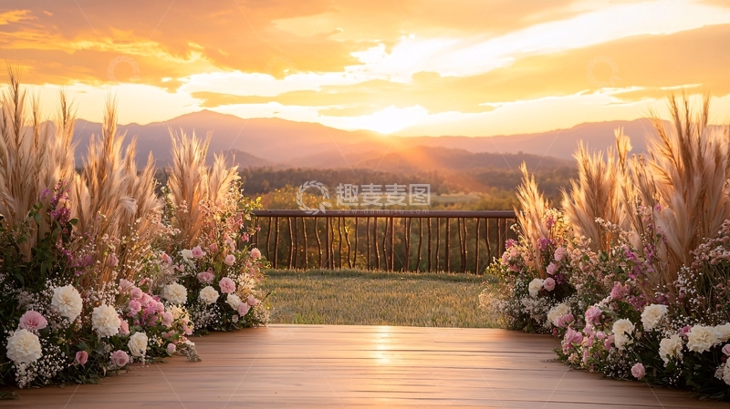 高清大图下载【趣麦麦图】金色夕阳下的花路