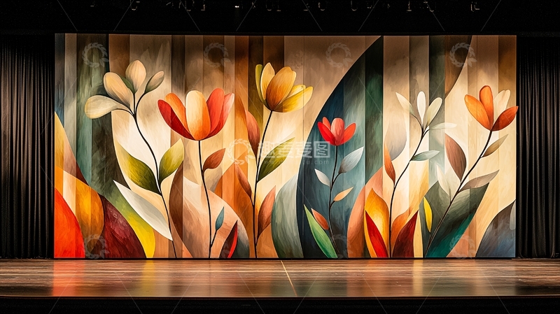高清大图下载【趣麦麦图】抽象花卉舞台背景