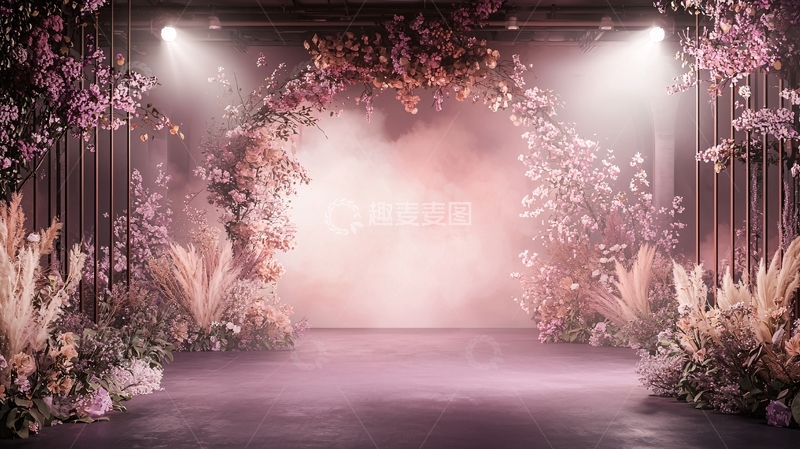 高清大图下载【趣麦麦图】粉色花卉拱门舞台背景