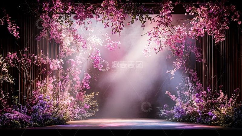 高清大图下载【趣麦麦图】粉色花卉拱门舞台背景