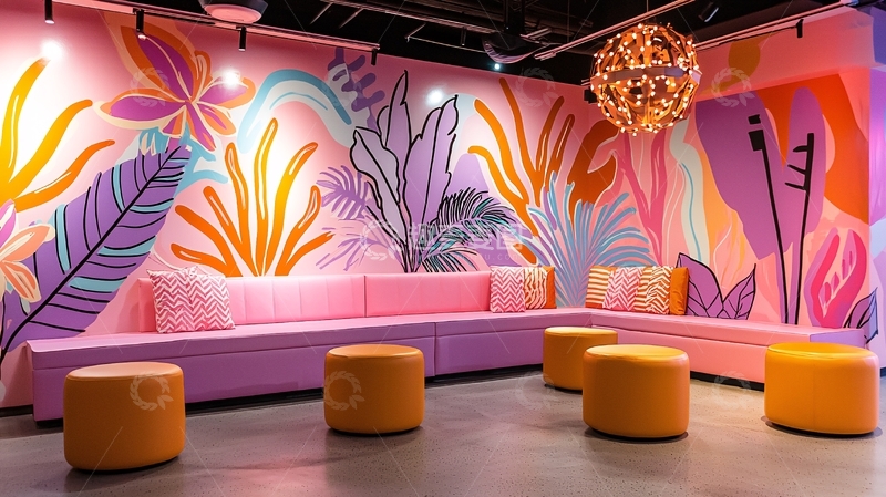 高清大图下载【趣麦麦图】粉色房间植物墙涂鸦