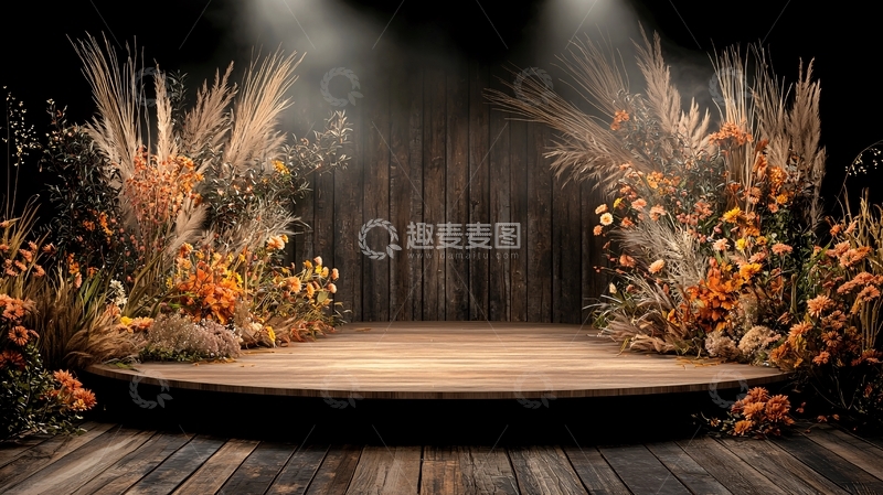 高清大图下载【趣麦麦图】棕色舞台植物装饰背景