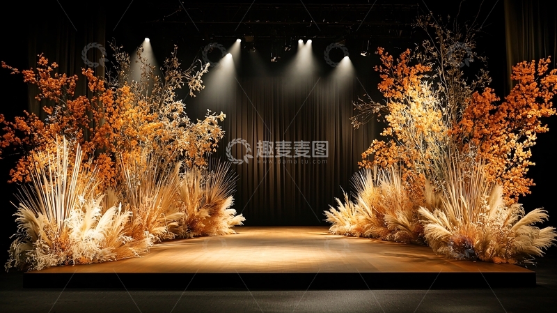 高清大图下载【趣麦麦图】舞台灯光下的金色植物场景