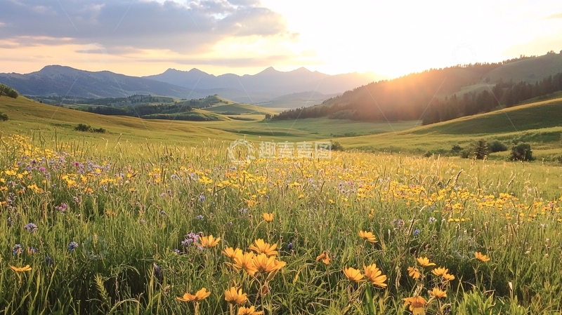 高清大图下载【趣麦麦图】阳光下的草原山脉