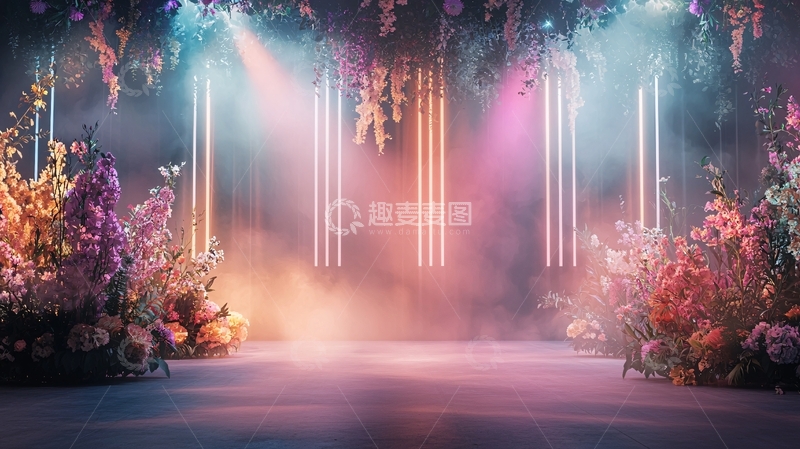 高清大图下载【趣麦麦图】梦幻花卉舞台背景