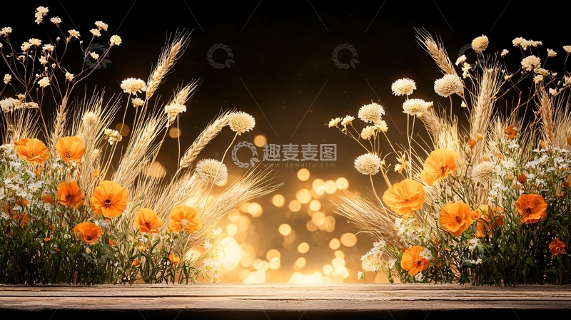 高清大图下载【趣麦麦图】暖色调花卉麦穗光斑背景