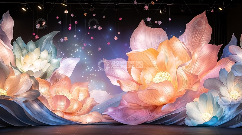 高清大图下载【趣麦麦图】梦幻光影花卉舞台背景