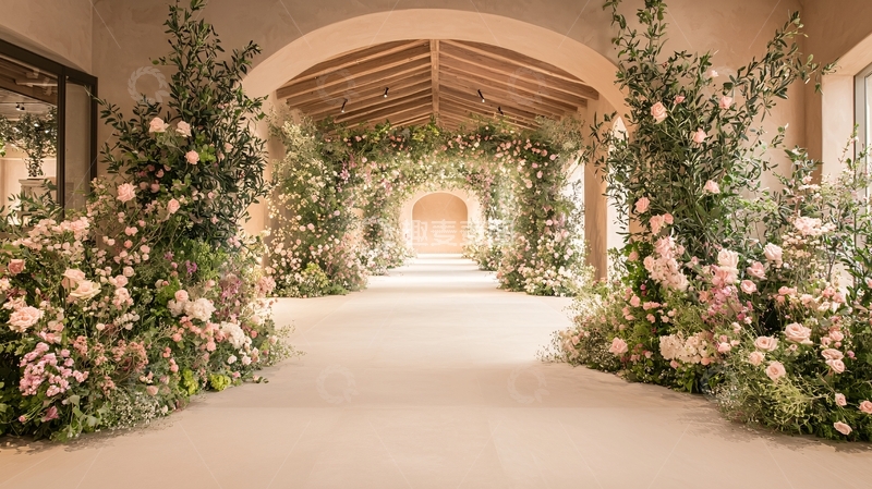 高清大图下载【趣麦麦图】花卉拱门下的走廊