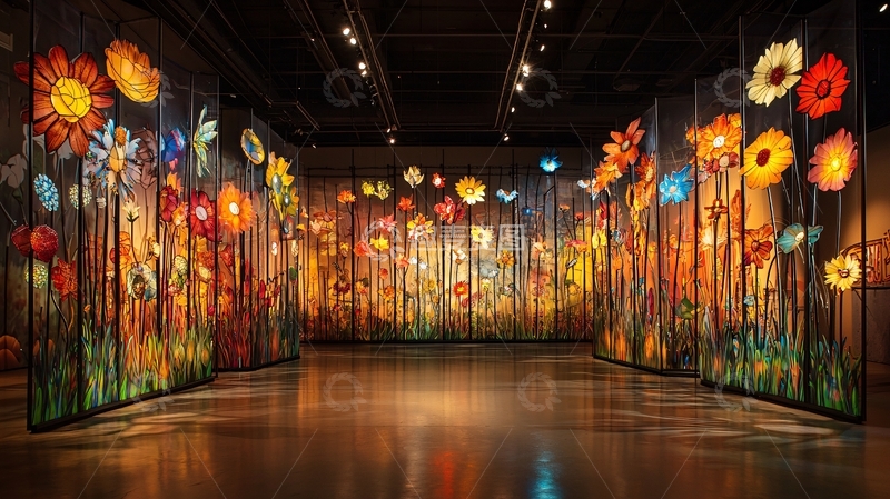 高清大图下载【趣麦麦图】灯光下的花卉艺术装置