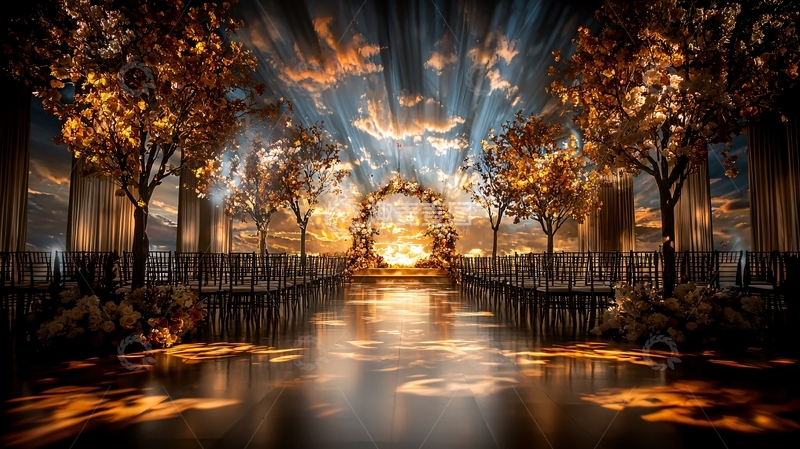 高清大图下载【趣麦麦图】金色光芒下的梦幻森林