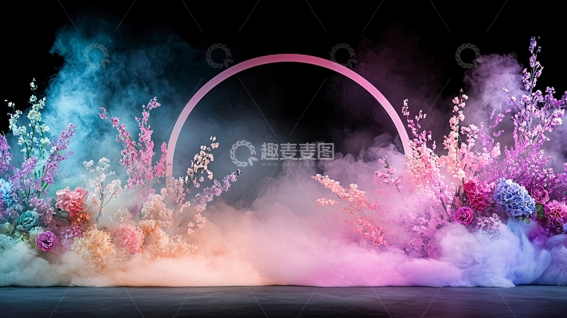 高清大图下载【趣麦麦图】梦幻色彩烟雾花卉背景