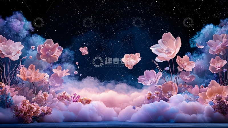 高清大图下载【趣麦麦图】梦幻花朵星空背景