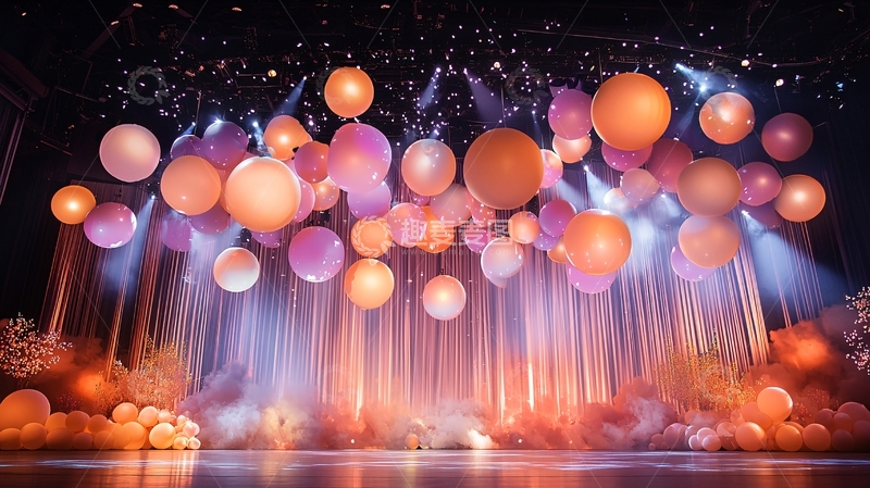 高清大图下载【趣麦麦图】灯光下彩色气球悬挂