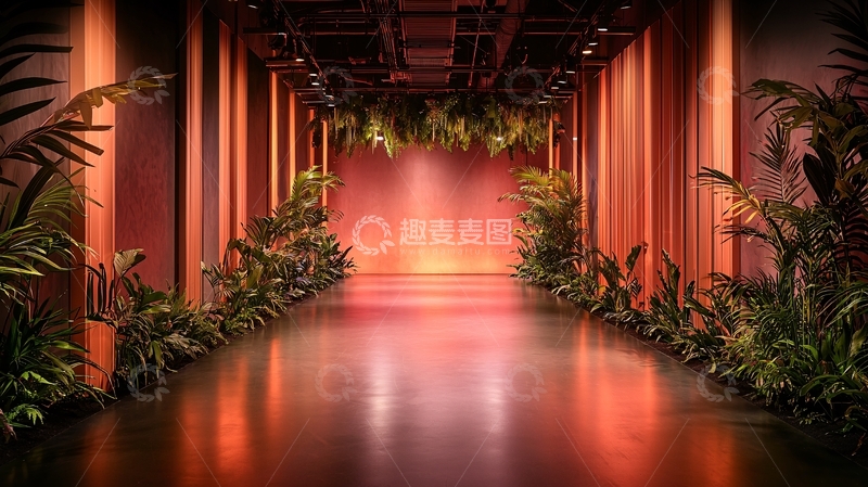 高清大图下载【趣麦麦图】暖色调植物走廊