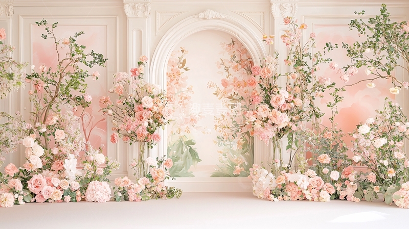高清大图下载【趣麦麦图】粉色花卉拱门背景
