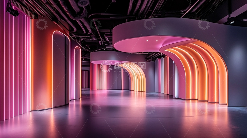 高清大图下载【趣麦麦图】霓虹灯光营造的未来感走廊