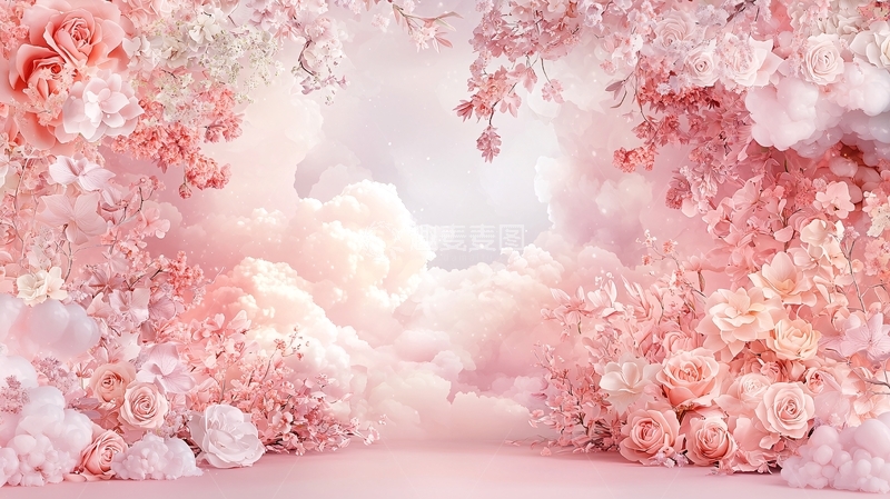高清大图下载【趣麦麦图】粉色花朵云雾背景