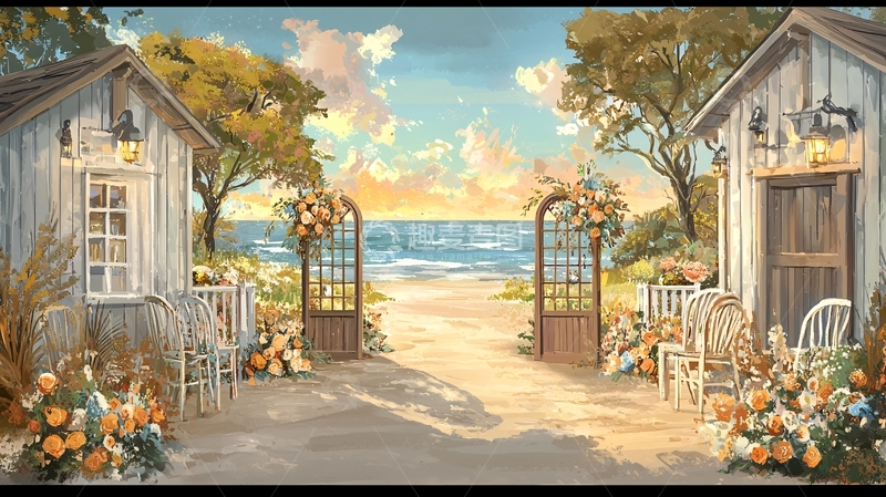 高清大图下载【趣麦麦图】海边小屋婚礼场景