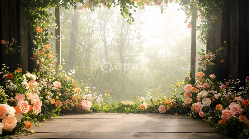 高清大图下载【趣麦麦图】鲜花绿植拱门下的森林