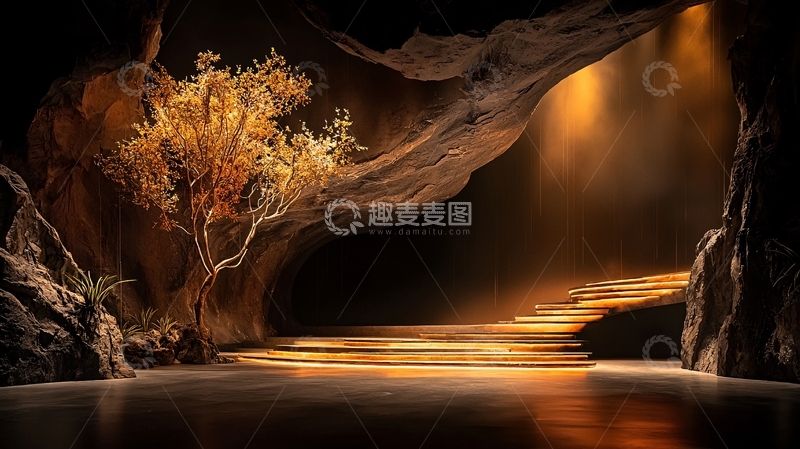 高清大图下载【趣麦麦图】洞穴中的金色树木