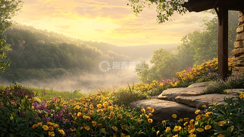 高清大图下载【趣麦麦图】金色阳光下的田园风景