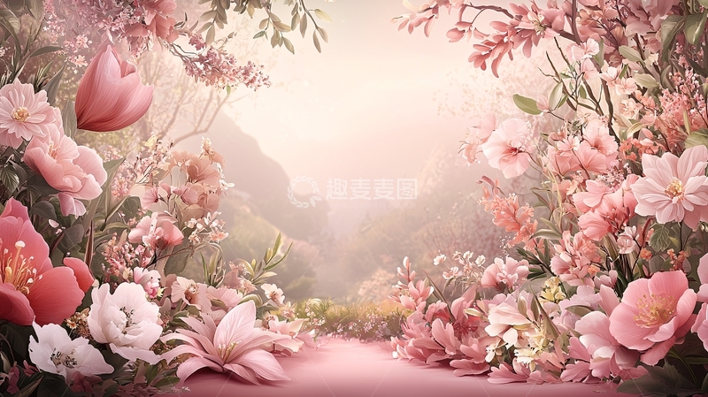 高清大图下载【趣麦麦图】粉色花朵繁盛的背景